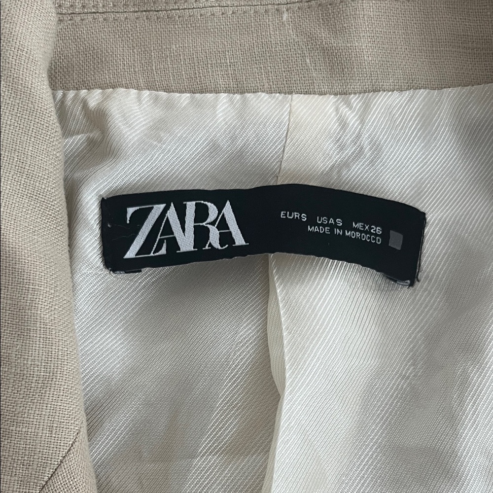 Zara Light Tan Linen Double-Breasted Blazer - Picture 2 of 5